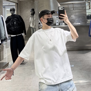 结构拼接字母印花宽松青年半袖 潮T T恤男ins韩版 潮牌春夏重磅短袖