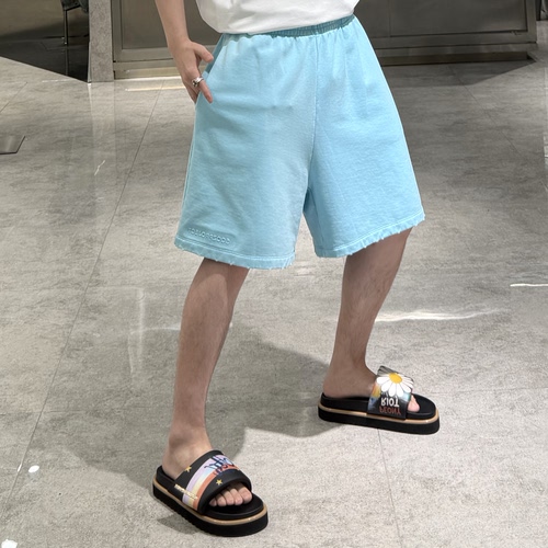 潮牌夏季重磅纯棉短裤男韩版纯色字母宽松青年帅气情侣针织五分裤