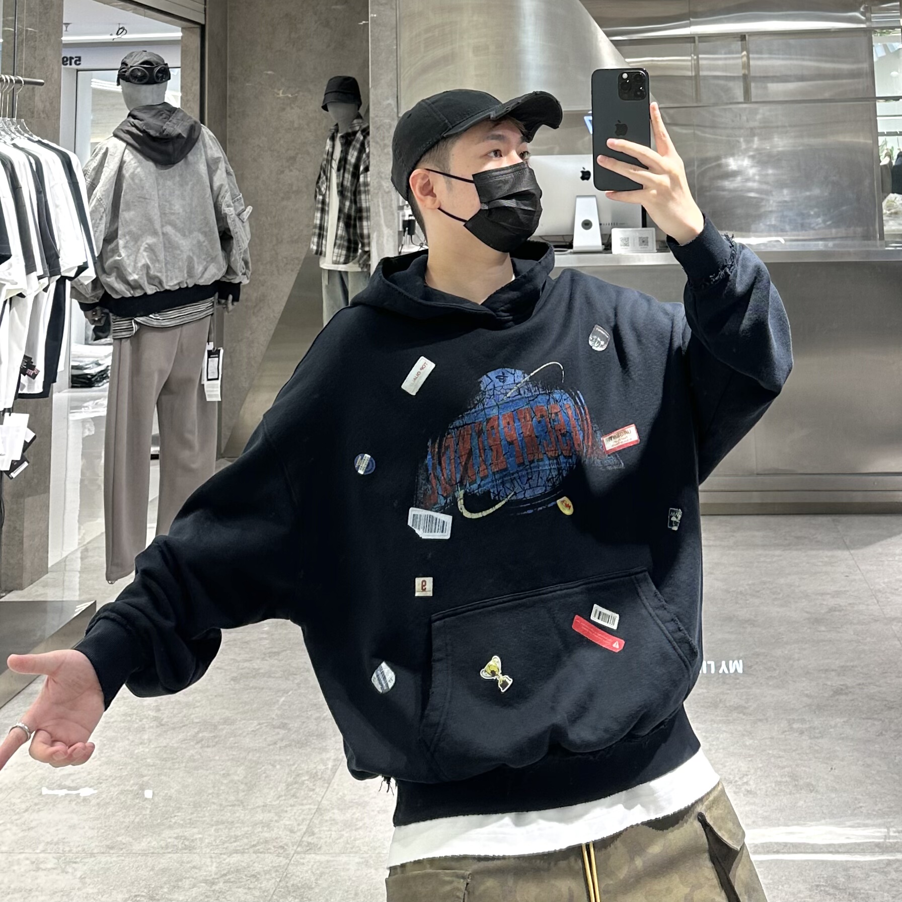 潮牌秋季重磅连帽卫衣男i美式复古地球字母印花宽松青年情侣帽衫