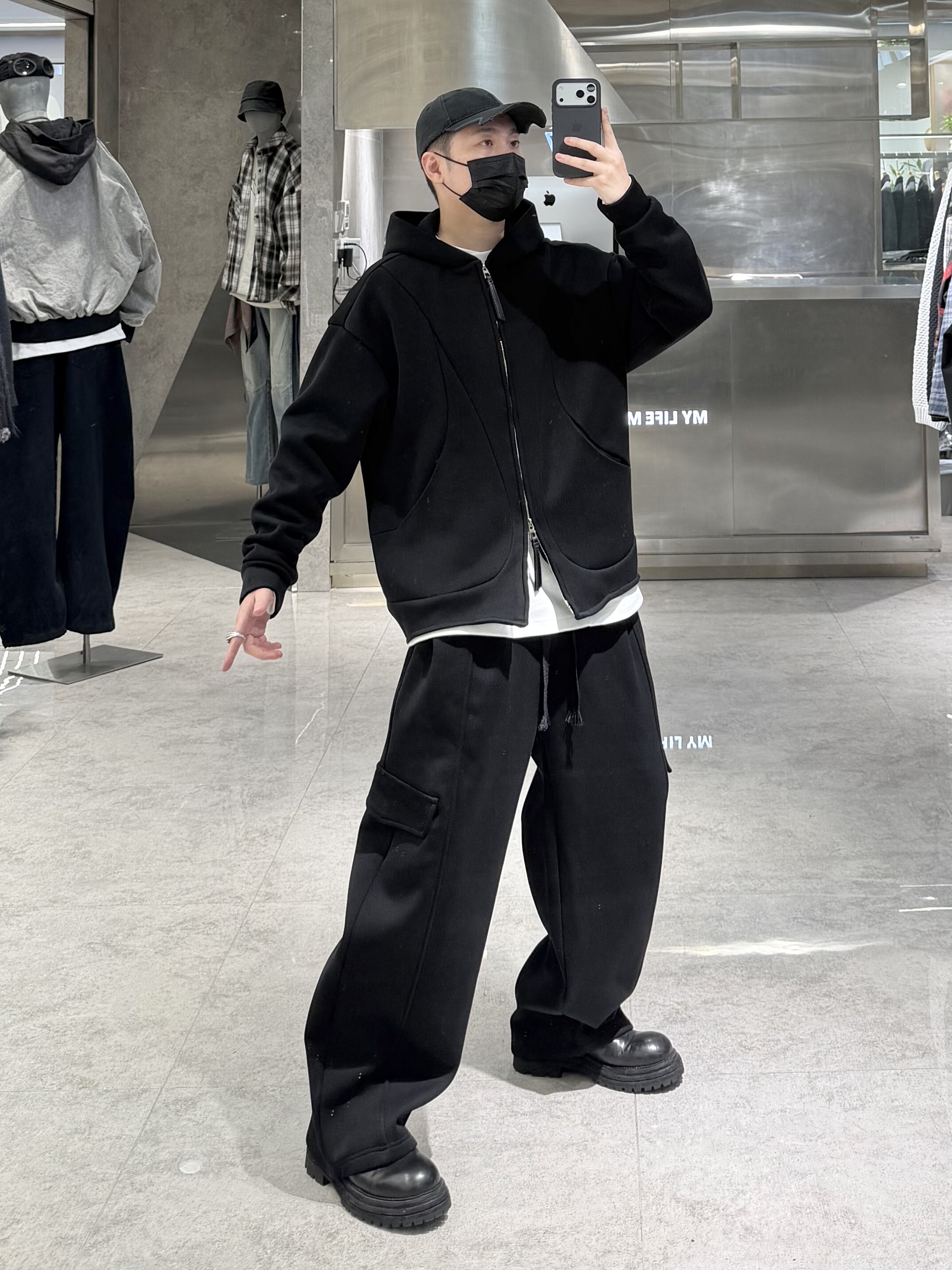 潮牌冬季加绒连帽运动套装男韩版结构宽松青年保暖帽衫外套阔腿裤