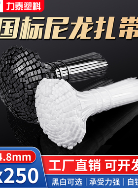 白色5*250mm卡扣捆扎宽4.8mm塑料捆绑带固定自锁式尼龙扎带250条