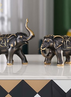 高档客厅大象黄铜青古拉丝装饰品