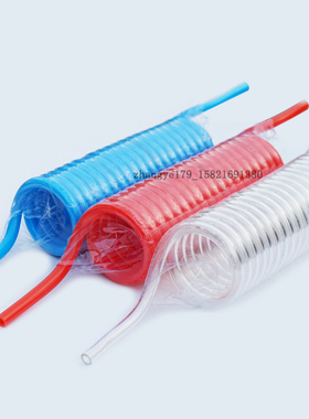 PU弹簧气管软管 外径6mm透明白 黑色 蓝色 橘红色 伸缩管螺旋气管