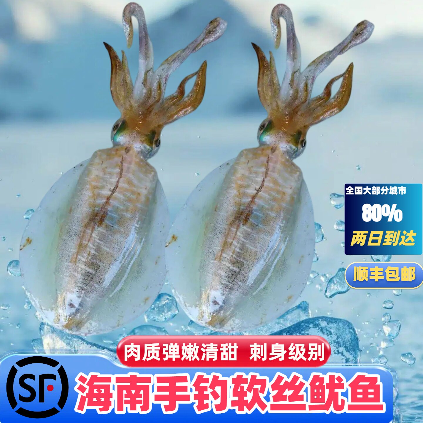 海南新鲜海钓软丝鱿鱼手钓鱿鱼软丝鱿鱼海鲜速冻大尾鱿鱼顺丰包邮