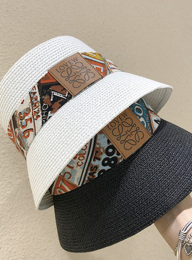 2024ins日系平顶水筒网红草帽子女春夏出游遮阳沙滩太阳帽防晒潮