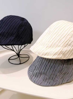 大头围贝雷帽子女春秋款复古压皱前进帽显脸小英伦风画家报童帽