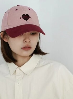拼色复古爱心刺绣鸭舌帽子女春夏韩版休闲宽檐显脸小软顶棒球帽