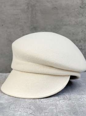 日系媛风短檐羊毛呢马术帽鸭舌帽子女秋冬毡帽纯色报童帽骑士帽