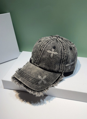 SMFK花园牛仔棒球帽时尚提花流苏设计灰色休闲鸭舌帽做旧休闲潮帽