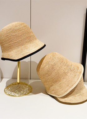 日系春夏深水桶帽子女时尚洋气草帽渔夫帽防晒帽子显脸小拉菲