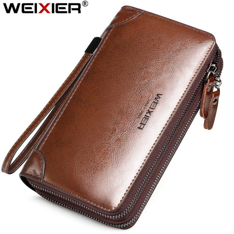 玟若男士PU皮手拿包大容量双拉头长款钱包高级感男款防水手包a8