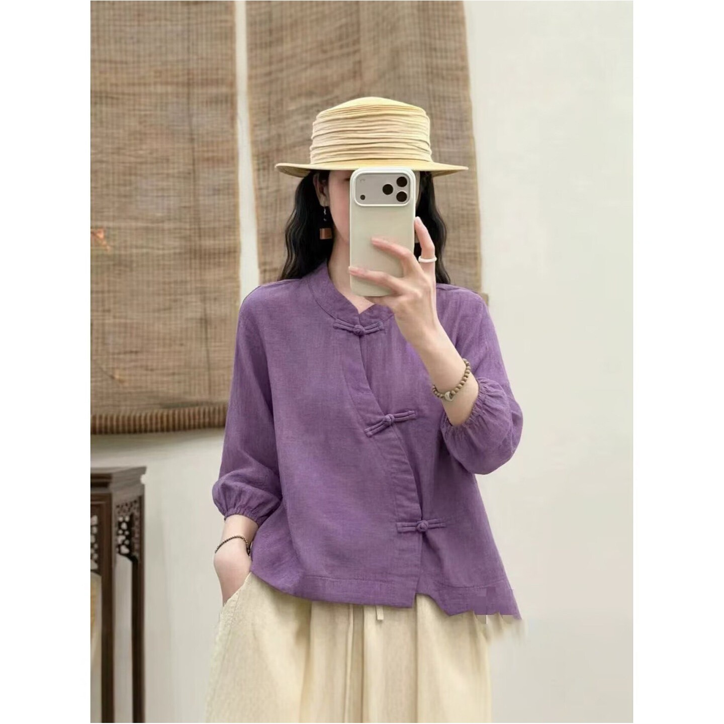 铂瑾女装推荐新中式盘扣长袖衬衫2026秋季女士显瘦小衫设计感上a9