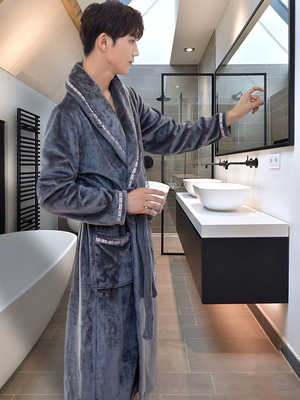 睡袍男士冬季加绒加厚长款法兰绒加厚新款加绒睡衣男冬珊瑚绒浴袍