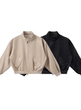 ANYWEAR 绒感丝绒毛感cleanfit廓形简约老钱风短款哈林顿夹克外套