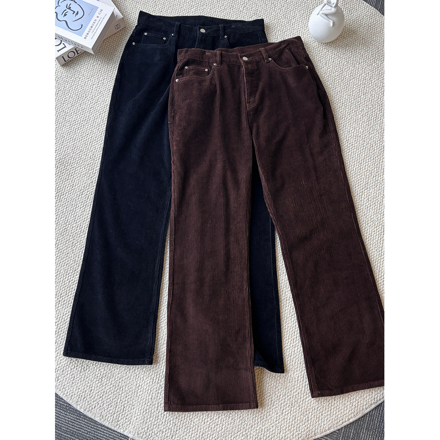 ANYWEARSTU 重磅坑条纯棉灯芯绒休闲裤微阔A字直筒立体休闲长裤