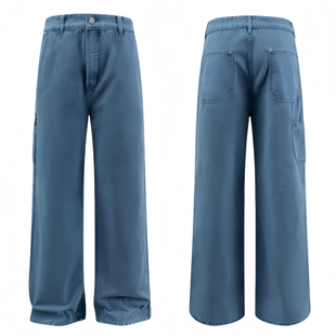 ANYWEAR 宽松松弛感法式复古工装水洗绒毛感冷雾蓝baggy休闲裤