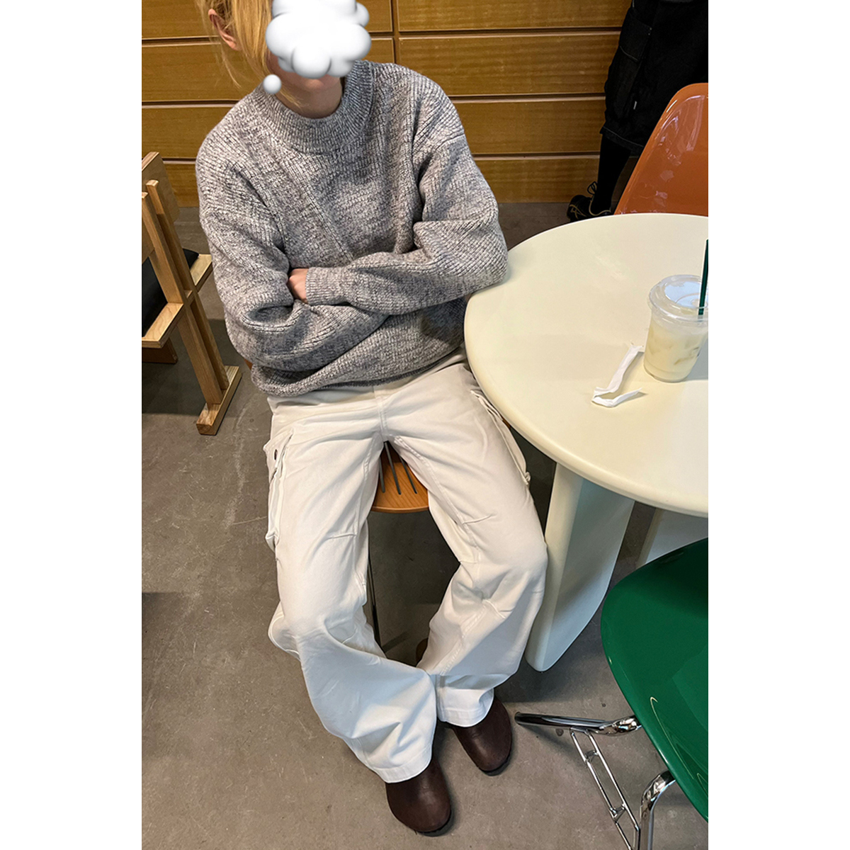 ANYWEAR 粗针纹理软糯短款针织衫冬季男立体剪裁设计混纺圆领毛衣