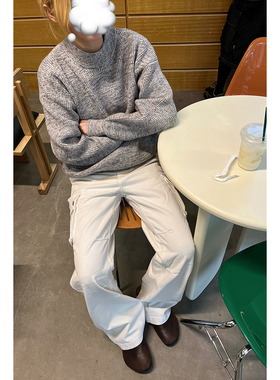 800g重磅粗针纹理短款男女混纺软糯圆领毛衣ANYWEAR