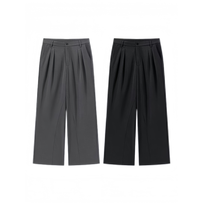 ANYWEAR 垂感基础立体双褶Ａ字版型宽松舒适通勤休闲西裤休闲裤