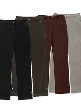 ANYWEAR 秋季复古直筒休闲裤cleanfit宽松拼接纽扣设计弯刀工装裤
