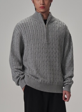 ANYWEARSTU 绞花半拉链毛衣男休闲老钱粗麻花双色百搭软糯针织衫