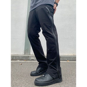 ANYWEAR 高街微喇机能风伞兵冲锋裤vibe薄款侧边拉链尼龙工装裤男