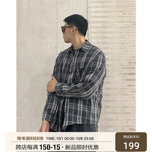 ANYWEAR 秋冬纯棉法兰绒复古格子衬衫男cleanfit外套开衫重磅上衣