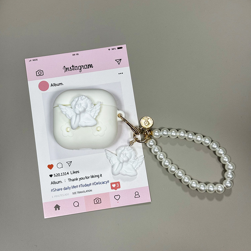 适用airpods4保护套立体白色天使airpodspro2耳机套二代带挂坠苹果无线蓝牙airpods3卡通耳机盒三代套软可爱