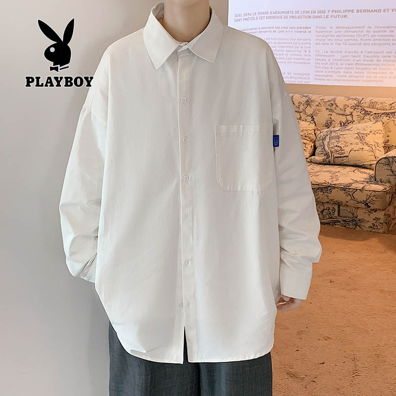 Playboy Long Sleeve Shirt Mens 2021 spring and autumn new Japanese loose white shirt mens leisure trend