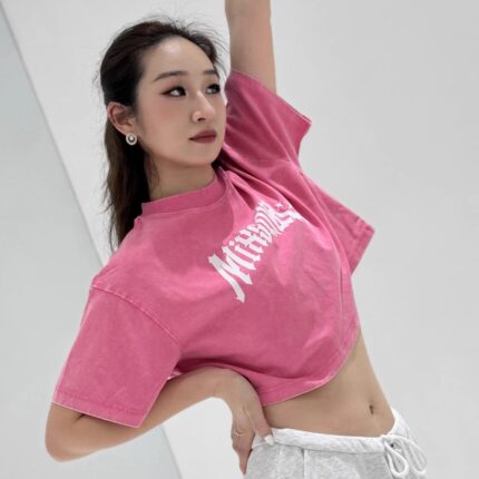 MIX SOUL洗水做旧露脐上衣美式潮牌辣妹装宽松宽松短款运动短袖