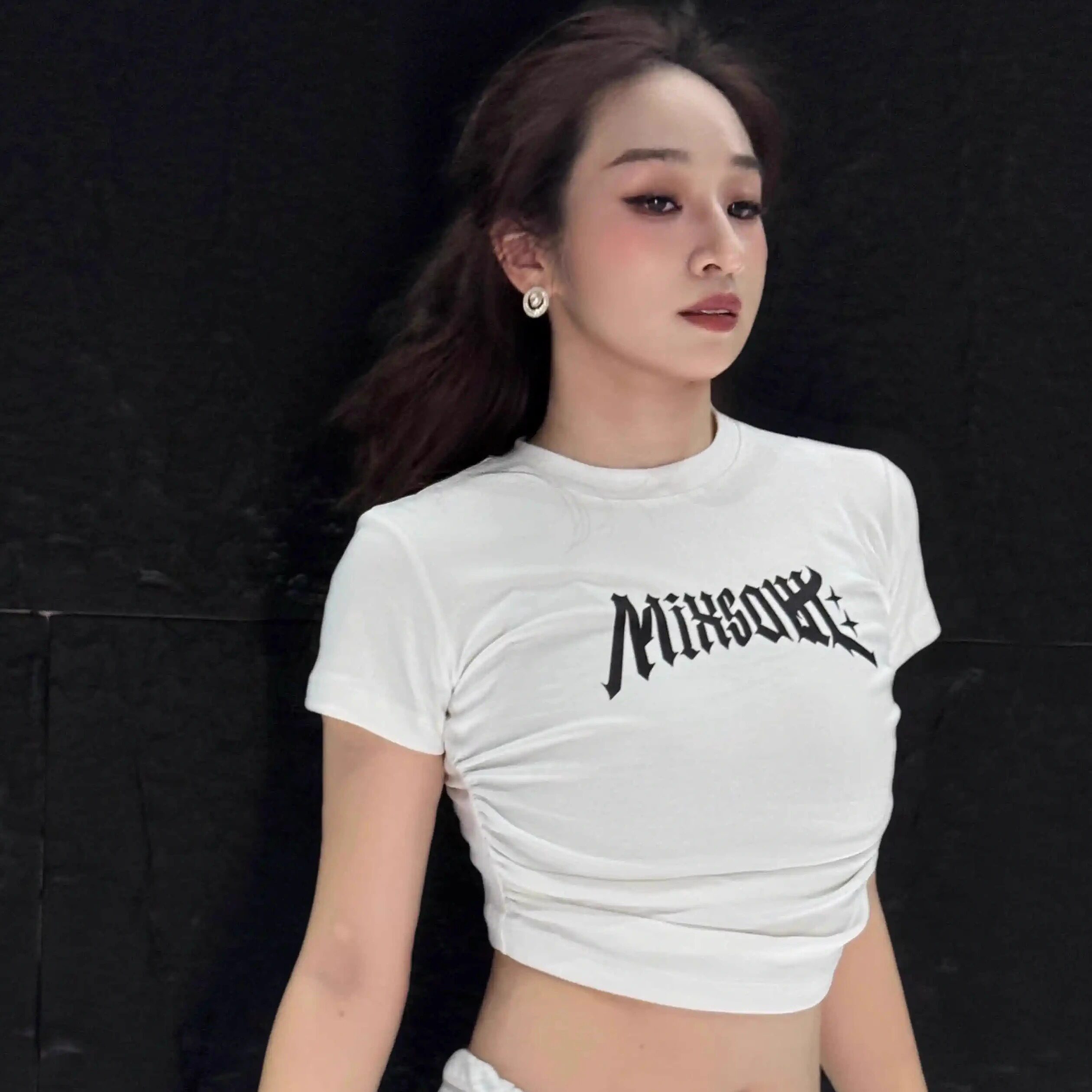 MIX SOUL小众设计感侧边褶皱收腰短袖欧美ins潮牌短袖T恤服装显瘦