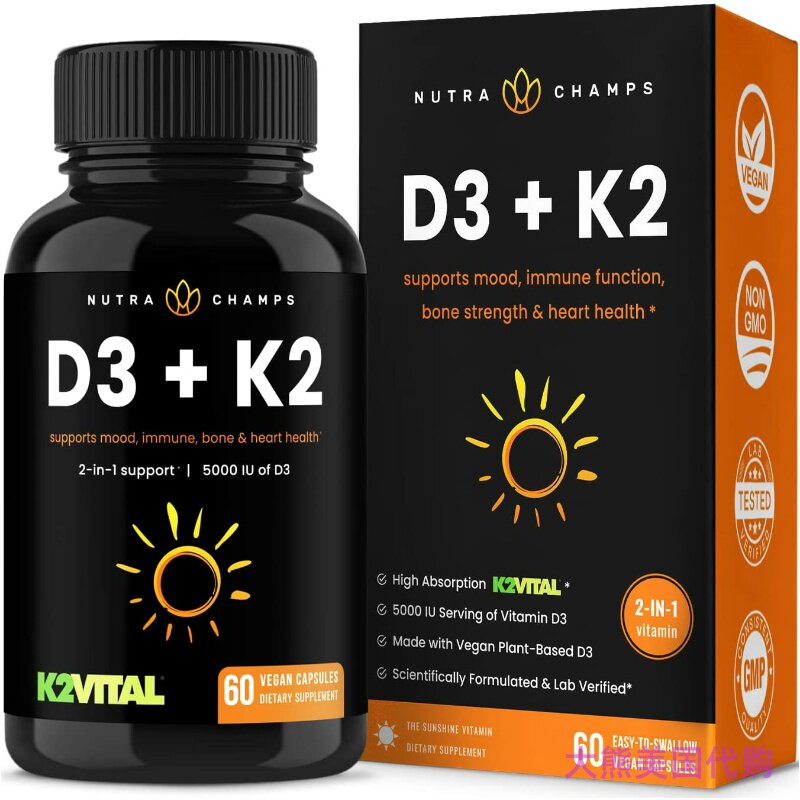 NutraChamps Vitamin K2 MK7 with D3 for Bones & Healthy Heart
