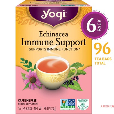 Yogi Tea, Echinacea Immune Support, 16 Count (Pack of 6)