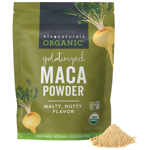 Viva Naturals Organic Maca Powder, Malty, Nutty Flavor, 454g