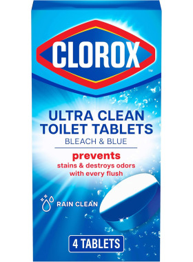 Clorox Ultra Clean Toilet Tablets, Bleach & Blue, 4 Tablets