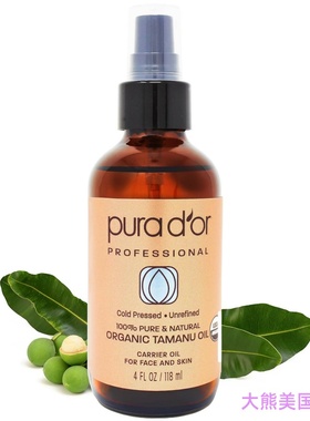 PURA D'OR Organic Tamanu Oil, 4 oz 琼涯海棠油