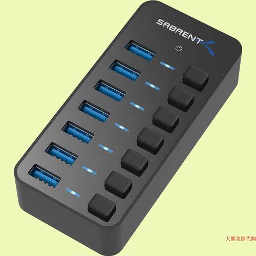 Sabrent 36W 7-Port USB 3.0 Hub, 12V/3A (HB-BUP7) 转换器