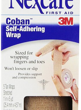 Nexcare Coban Self-Adherent Wrap, 1 Inch X 5 Yards, 5 Wraps