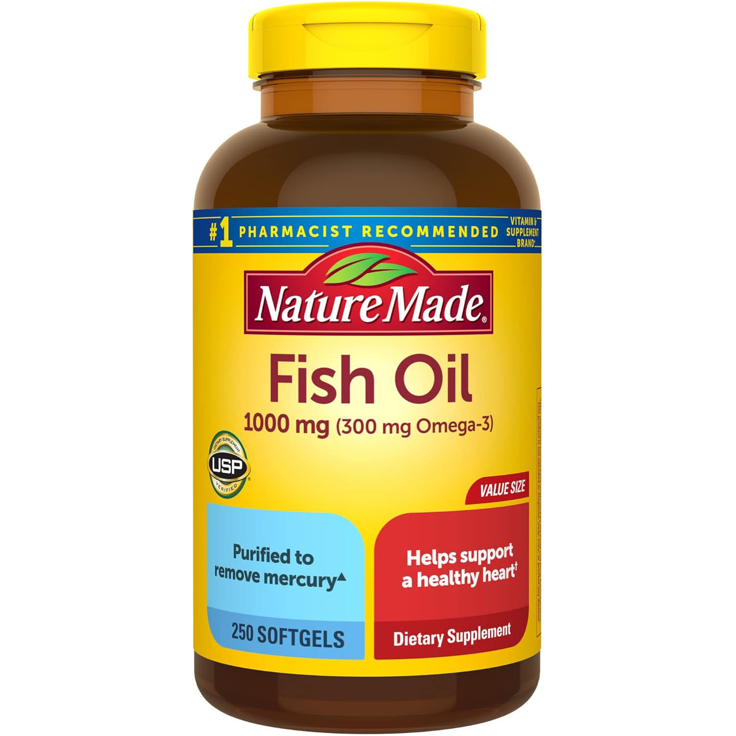 Nature Made Fish Oil Omega 3, Heart Healthy, 250 Softgels