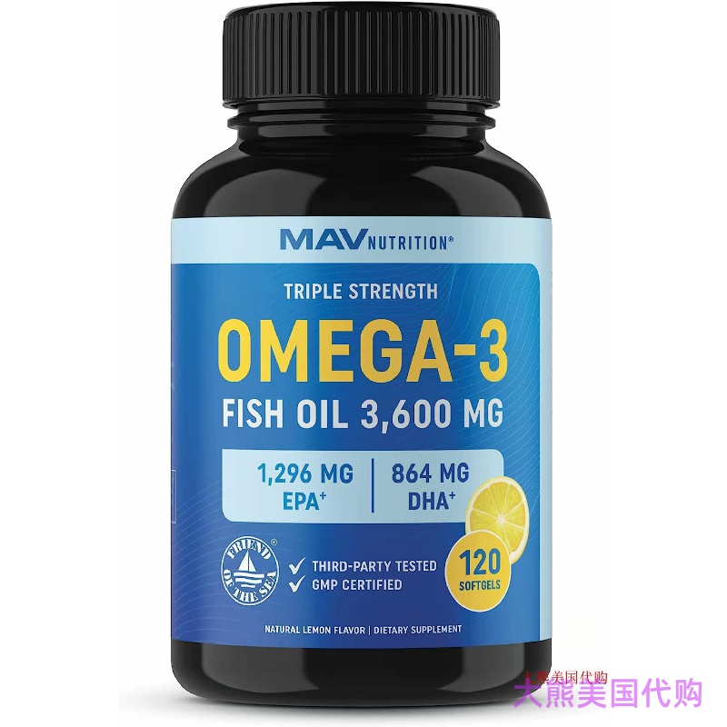 MAV NUTRITION Omega-3 Fish Oil Supplement, 120 Softgels