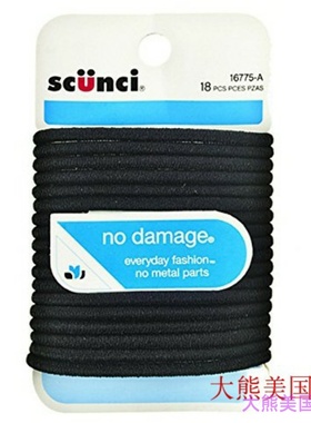 Scunci No-Damage Medium Hold Black Elastics 18-Pcs 发圈
