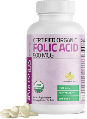 Bronson Organic Folic Acid 800 mcg, 360 Tablets