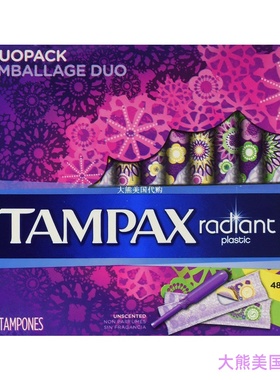 Tampax Radiant Plastic Tampons Duo Pack, Unscented, 84 Count