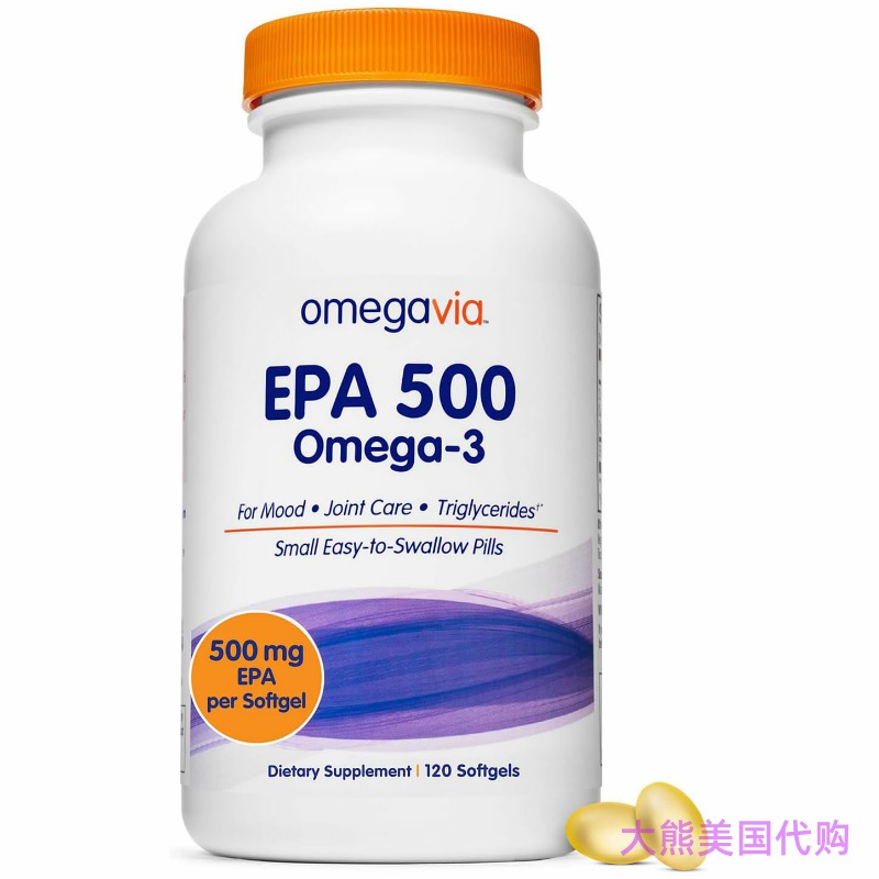OmegaVia EPA 500 Omega-3 Fish Oil, 120 Capsules, 500 mg EPA