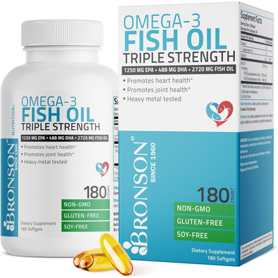 Bronson Omega 3 Fish Oil Triple Strength, 180 Softgels