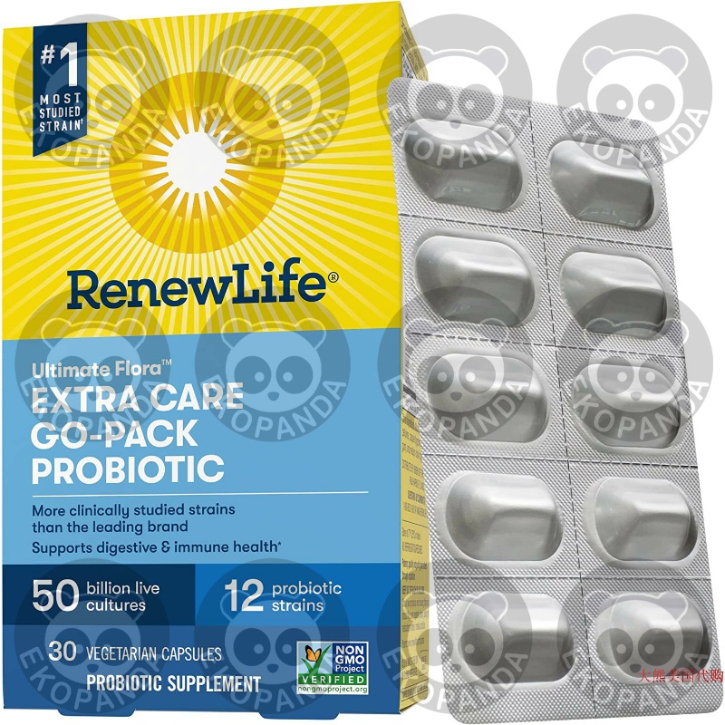 Renew Life Probiotics, 50 Billion CFU, Extra Care Go-Pack 居家日用 布艺蛋糕/蛋糕毛巾 原图主图