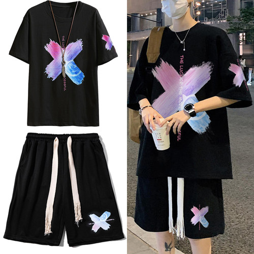 特大加肥加大400斤短袖短裤套装