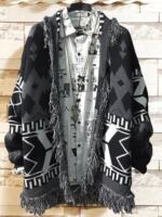 Overweight, plus-size, extra-large, fat guy, 400 pounds, fringed cardigan, cape, knitted sweater, sweater coat for men thumbnail 2