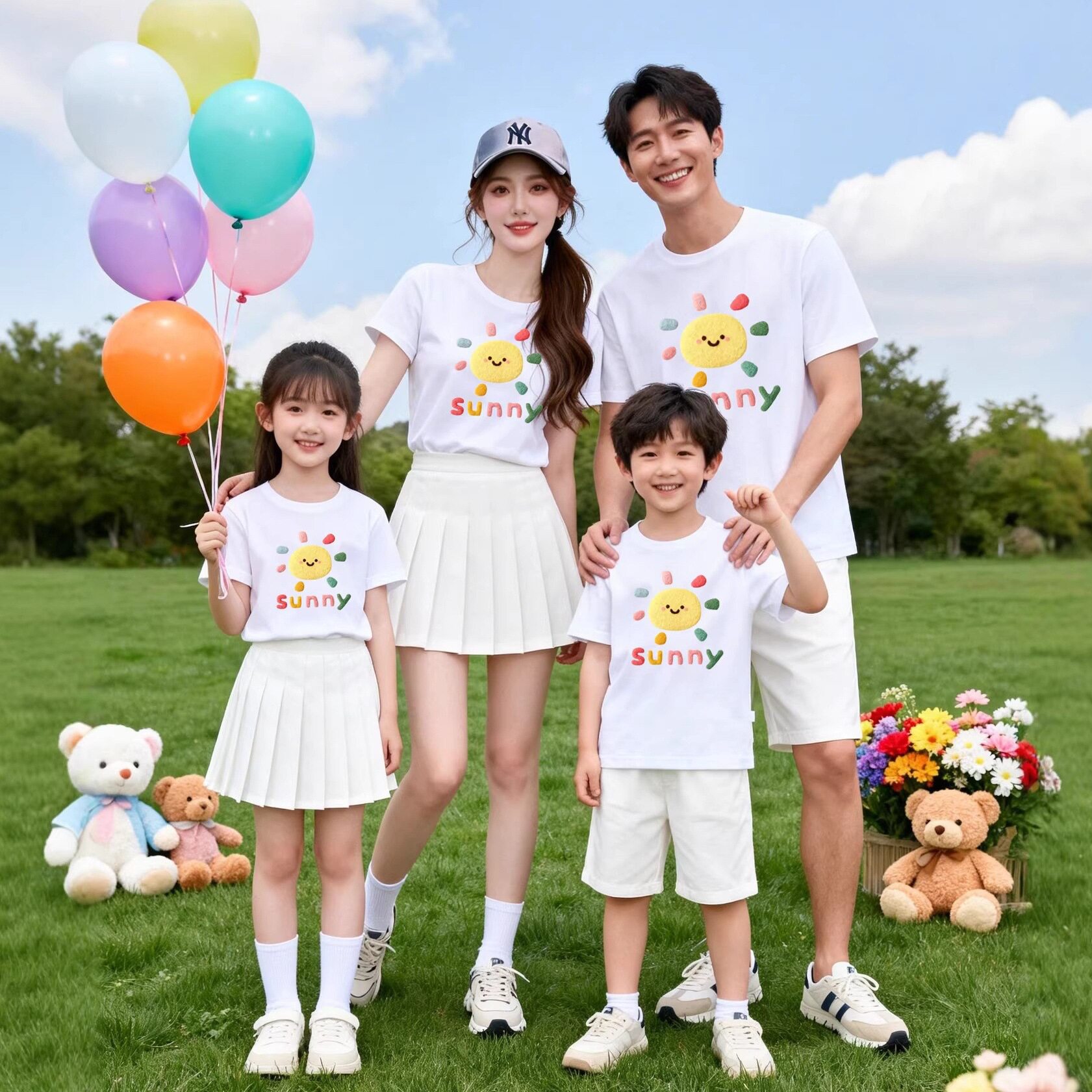 夏天亲子短袖一家三口四口全家装幼儿园六一活动表演服装彩色T恤