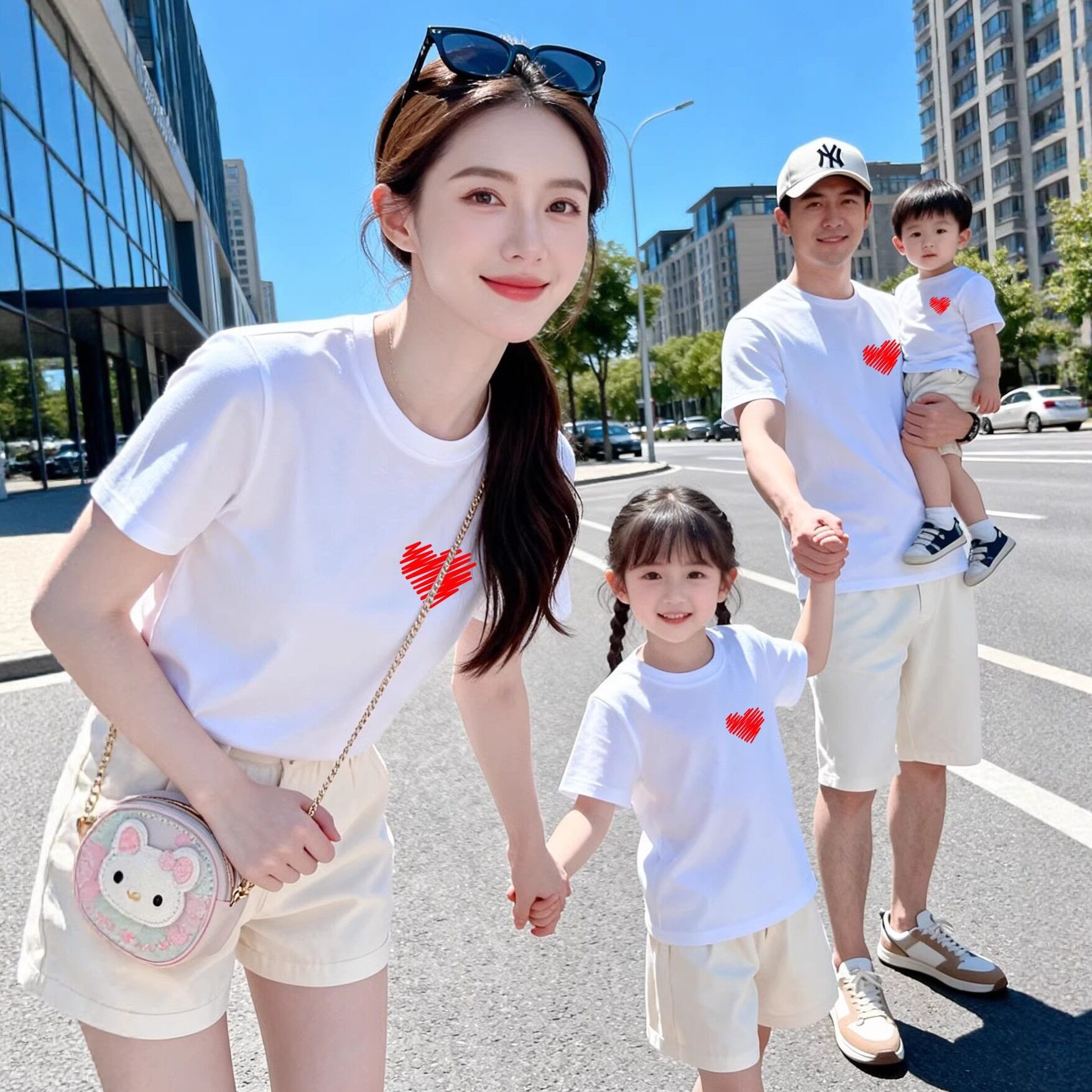 实力商家2026夏季新款小爱心一家三口四亲子装纯棉T恤母女母子装